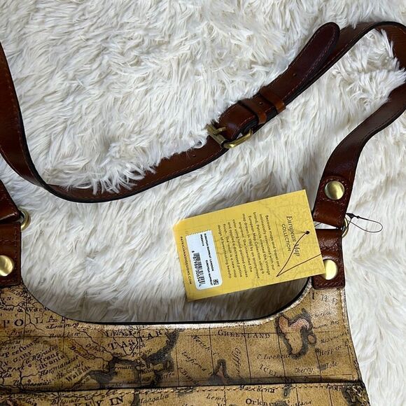 Patricia Nash European World Map Saddle BAG Purse Adjustable Strap Leather NWT - Picture 2 of 9